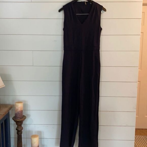 T Tahari | Blue V-neck Sleeveless Jumpsuit | 6 - Picture 2 of 11